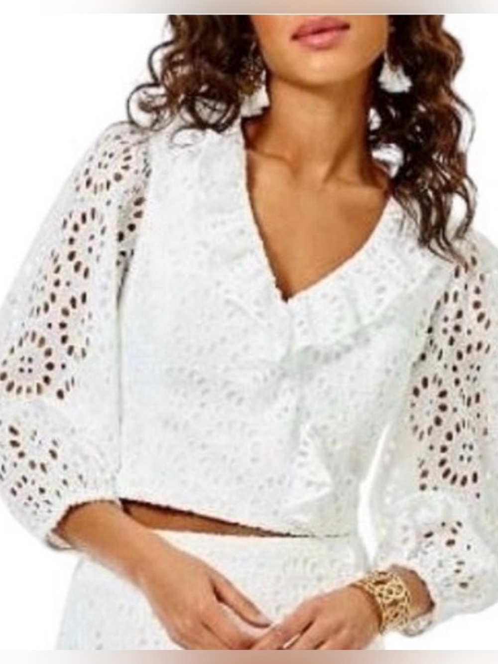 EUC Lilly Pulitzer white eyelet cropped blouse 14